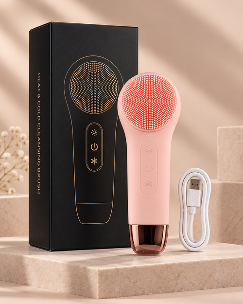 Brosse nettoyante visage chaud et froid rose avec coffret et câble USB