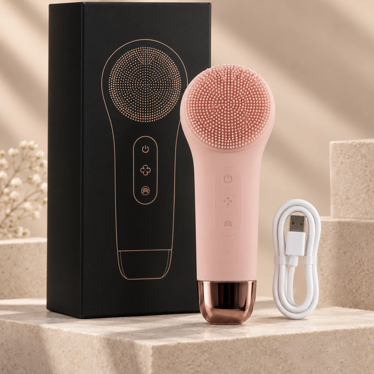 Brosse Nettoyante Visage Chaud & Froid VELYSERA — Rose poudré